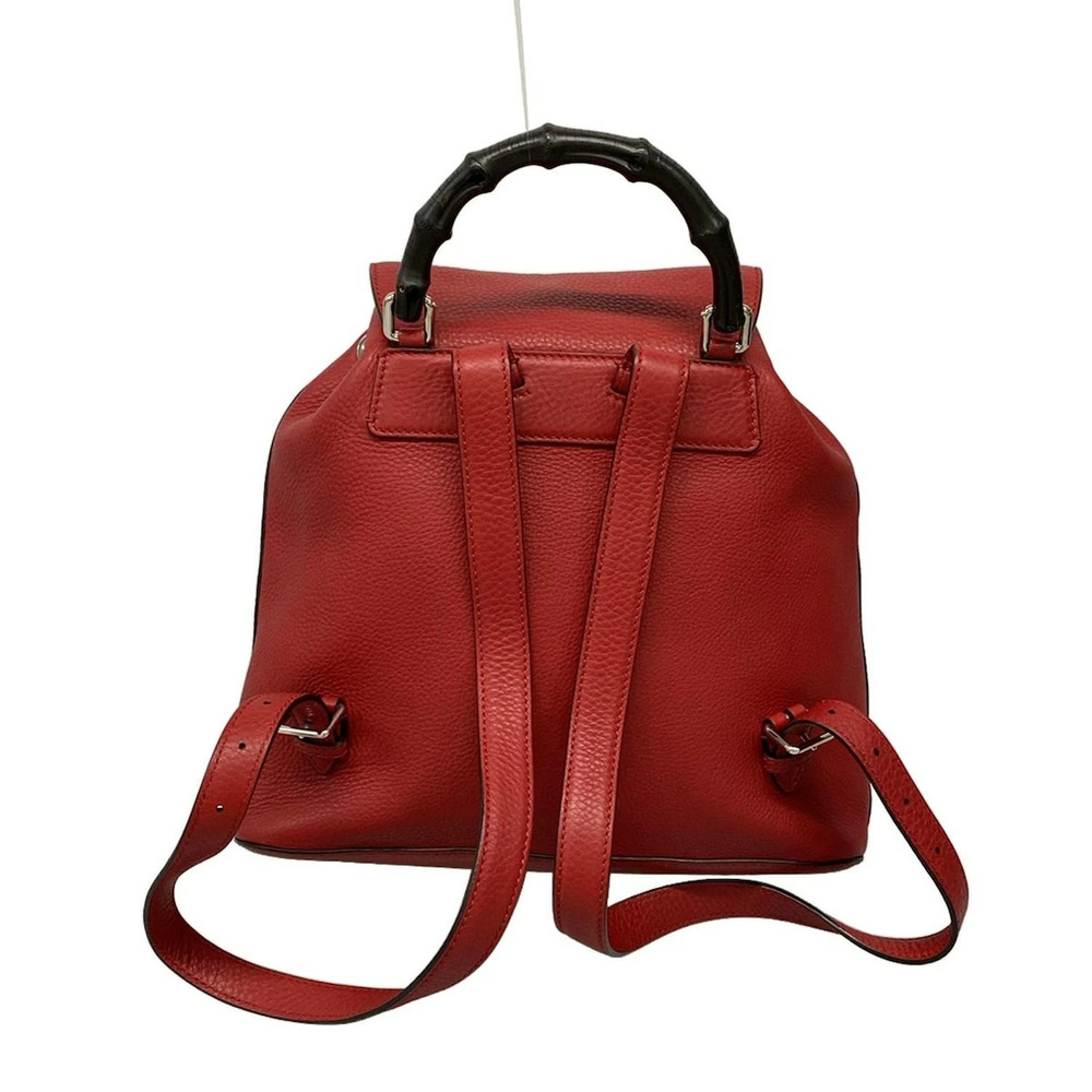 GUCCI Bamboo Backpack Rucksack Daypack Red Leather - Picture 3 of 7